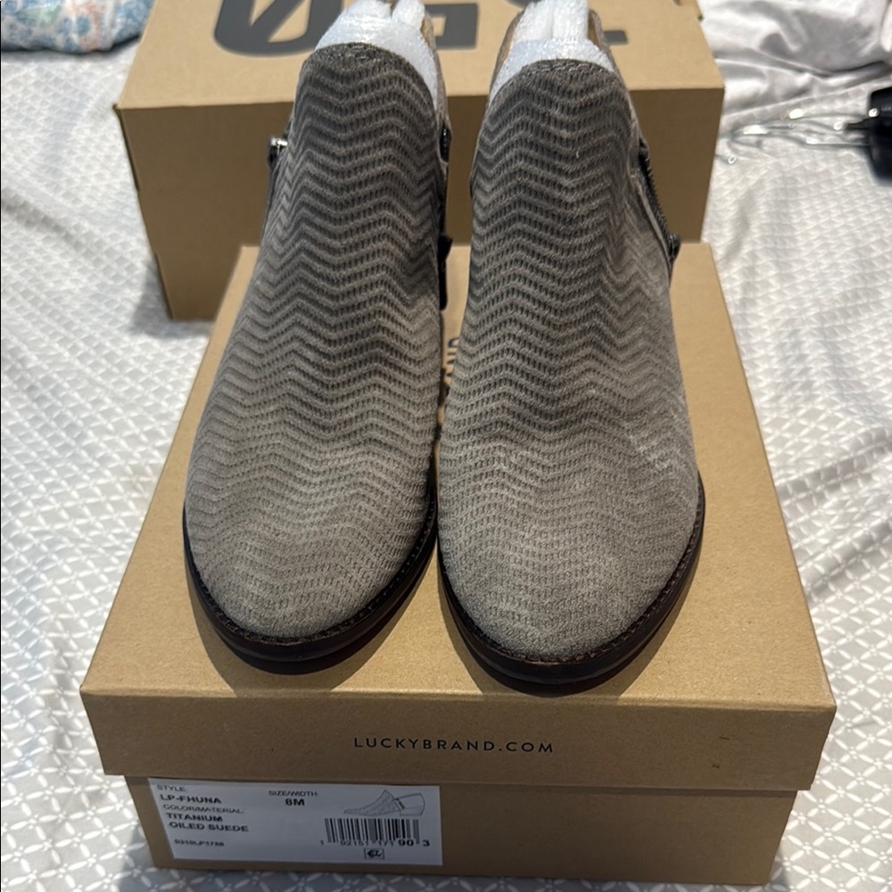 Lucky Brand Taupe Zigzag Ankle Boots